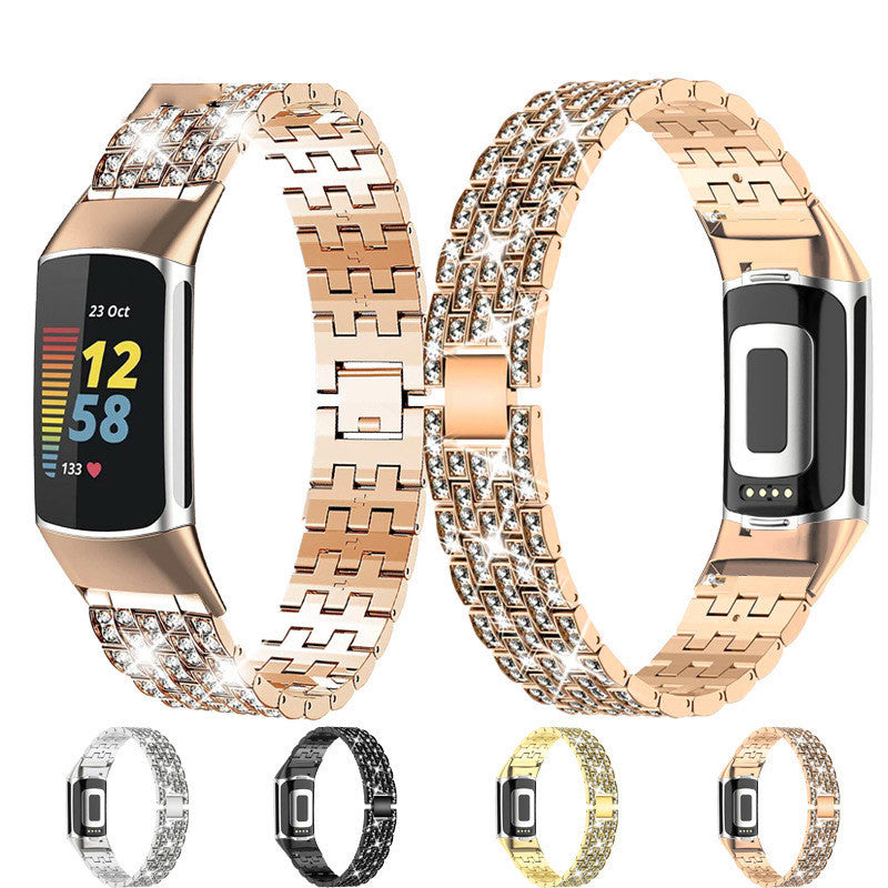 For Fitbit Charge 6 5 Shiny Rhinestones Decor Metal Strap Replacement Smart Watch Band For Fitbit Charge 6 5 Shiny Rhinestones Decor Metal Strap Replacement Smart Watch Band